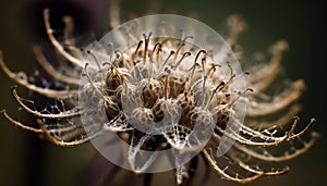 Macro close up of a yellow flower dew covered petal generated by AI