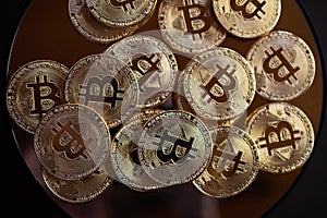 Macro closeup of bitcoins