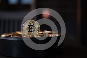 Macro closeup of bitcoins