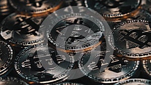 Macro closeup of bitcoins