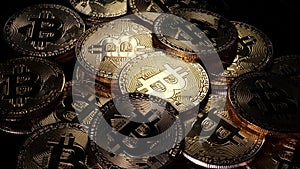 Macro closeup of bitcoins