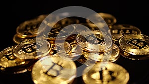 Macro closeup of bitcoins
