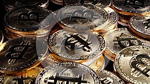 Macro closeup of bitcoins