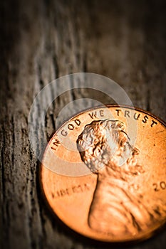 Macro Closeup of Copper Penny on Background