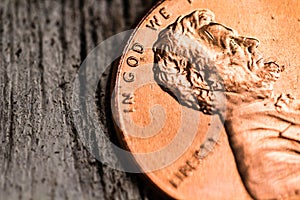 Macro Closeup of Copper Penny on Background