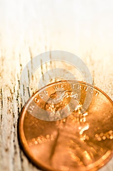 Macro Closeup of Copper Penny on Background