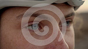 Macro closeup of female cyclist eyes