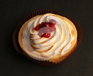 Macro closeup of lemon tartlet with cream