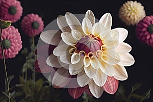 Macro closeup ravishing of blooming dahlia flower petal during springtime.