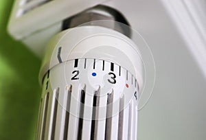 Macro closeup shot of a thermostat from a heater appliance