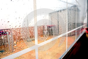 Macro closeup shot of waterdrops on the window