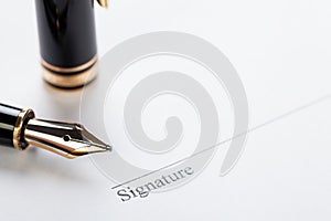 Macro closeup sign document contract pen filler