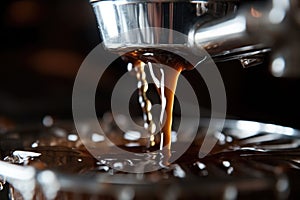 macro of coffee poised to drip from a percolator