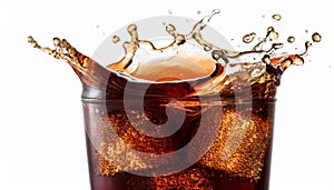 Macro cola splash. Macro splash of cola isolated on white background.