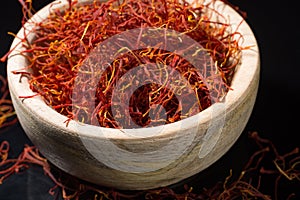 Macro collection, expensive real dried saffron spice close up