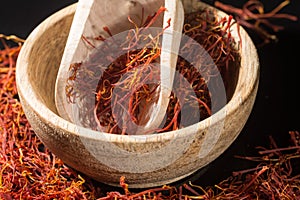 Macro collection, expensive real dried saffron spice close up
