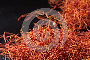 Macro collection, expensive real dried saffron spice close up