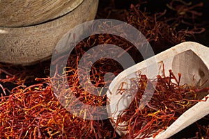 Macro collection, expensive real dried saffron spice close up