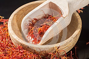 Macro collection, expensive real dried saffron spice close up