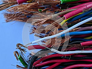 Macro of colorful electric cable with high quality grade on isolated background