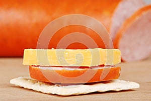 Macro cracker with cheddar cheese and kielbasa