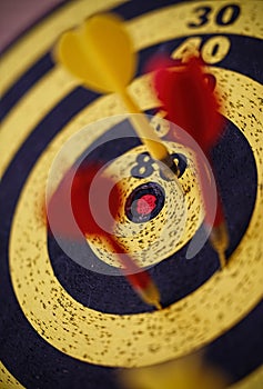 Macro darts in the center of the target