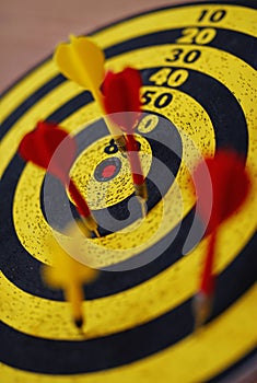 Macro darts in the center of the target