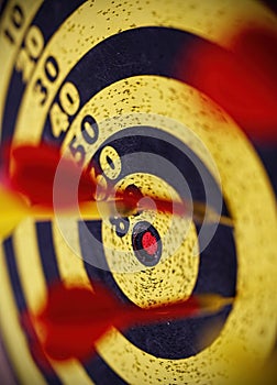 Macro darts in the center of the target