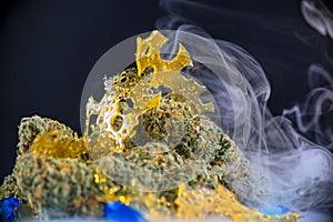 Macro detail of cannabis nugs and marijuana concentrates & x28;aka sh