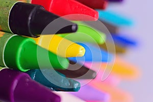Macro detail of colorful wax crayon colors
