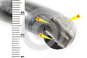 Macro detail of cutted padlock analysed as police evidence of burglary crime