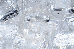 Macro detail of ice cubes with water droplet