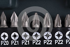 Macro detail of a set of star screwdriver bits