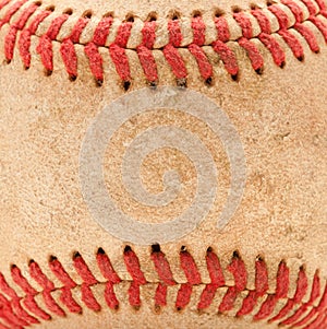 Macro Detail of Worn Baseball
