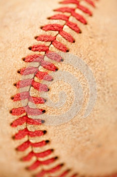 Macro Detail of Worn Baseball