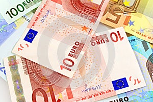 Macro details of 10 Euros over others as background