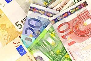 Macro details of Euro notes laid out