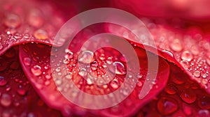 Macro Dewdrops on Vibrant Red Rose Petals Romance.