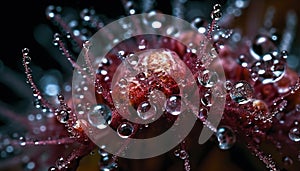 Macro drop on wet leaf, plant freshness underwater, beauty in nature generated by AI