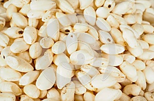 Macro of dry white puffed rice