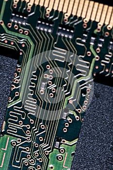 Macro of electronic circuit board pcb in green