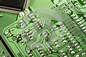 Macro of electronic circuit board pcb in green