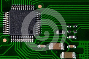 Macro of electronic circuit board pcb in green