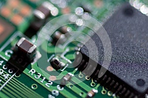 Macro of electronic circuit board pcb in green