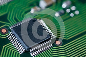 Macro of electronic circuit board pcb in green
