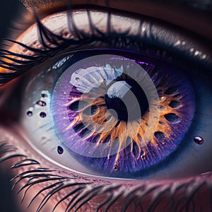 Macro Eye Iris, Bright Iris Closeup, Beautiful Violet Eyes, Macro Photo Imitation, Generative AI Illustration