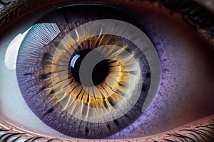 Macro Eye Iris, Bright Iris Closeup, Beautiful Violet Eyes, Macro Photo Imitation, Generative AI Illustration