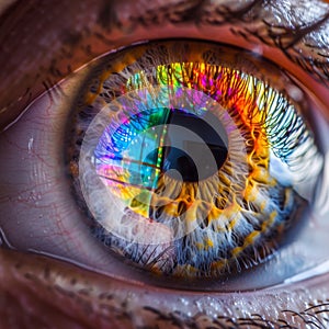 Macro Eye Iris, Transparent Shiny Bright Iris Closeup, Beautiful Rainbow Eyes, Macro Photo Imitation