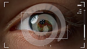 Macro eye recognition system checking user retina taking shot verifying
