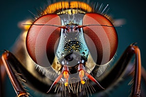 Macro fly eyes and head. Generative AI
